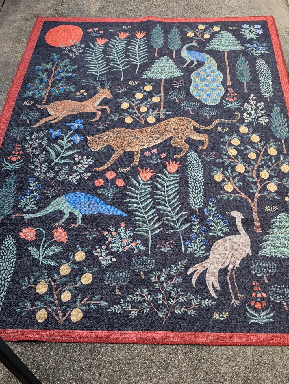Rifle Paper Co.+ LOLOI navy multicolor Exotic Animals floral rug 87 x 58" Jungle